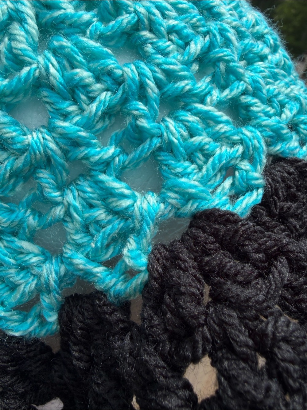 Handmade Crochet Bucket Hat | Black & Turquoise | Boho Summer Sun Hat - Picture 4 of 4